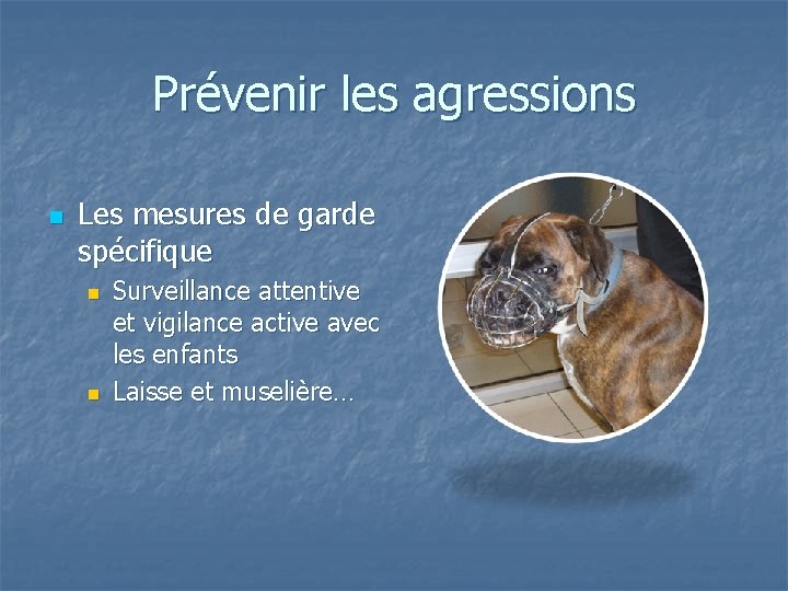 Prévenir les agressions n Les mesures de garde spécifique n n Surveillance attentive et