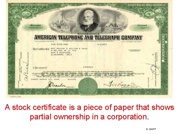 A stock certificate is a piece of paper that shows partial ownership in a