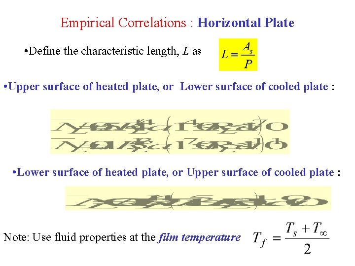 Empirical Correlations : Horizontal Plate • Define the characteristic length, L as • Upper