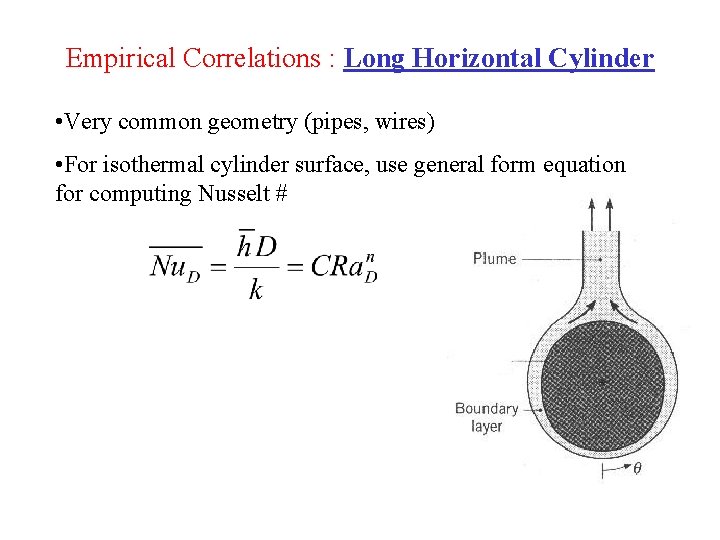 Empirical Correlations : Long Horizontal Cylinder • Very common geometry (pipes, wires) • For