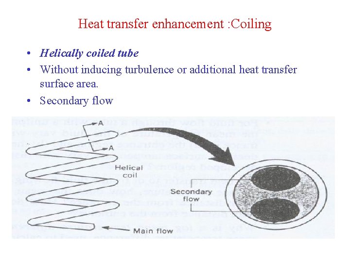 Heat transfer enhancement : Coiling • Helically coiled tube • Without inducing turbulence or