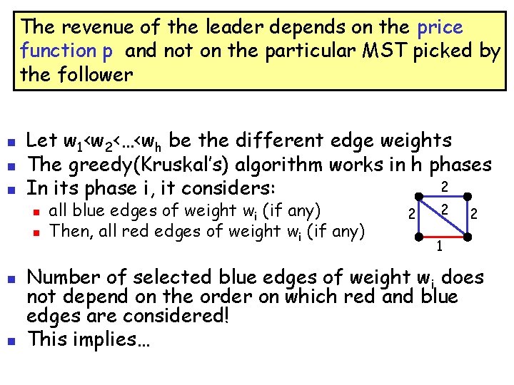 The revenue of the leader depends on the price function p and not on