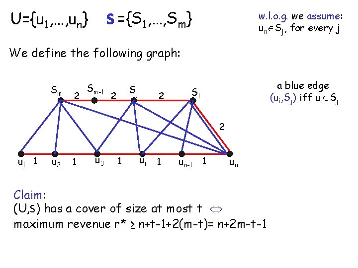 S ={S 1, …, Sm} U={u 1, …, un} w. l. o. g. we