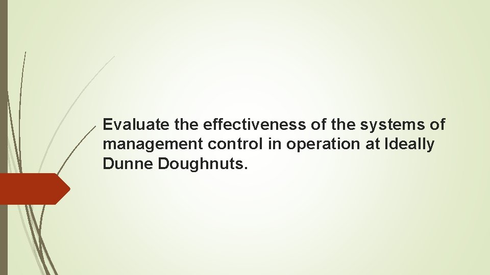 Evaluate the effectiveness of the systems of management control in operation at Ideally Dunne