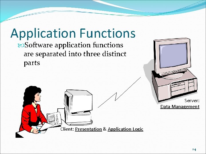 Application Functions Software application functions are separated into three distinct parts Server: Data Management Application Functions Software application functions are separated into three distinct parts Server: Data Management