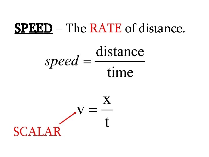 SPEED – The RATE of distance. SCALAR 
