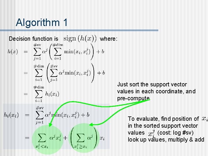 Algorithm 1 Decision function is where: Just sort the support vector values in each Algorithm 1 Decision function is where: Just sort the support vector values in each
