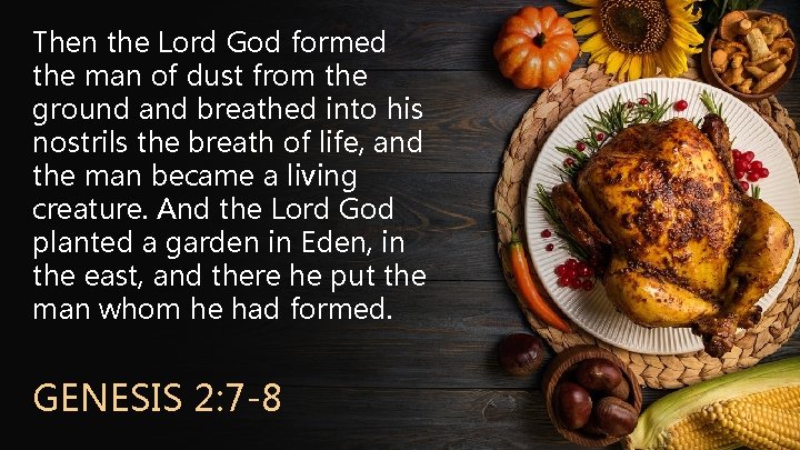 Then the Lord God formed the man of dust from the ground and breathed