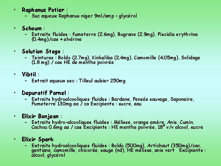  • Raphanus Potier : • Schoum : • Solution Stago : • Vibtil