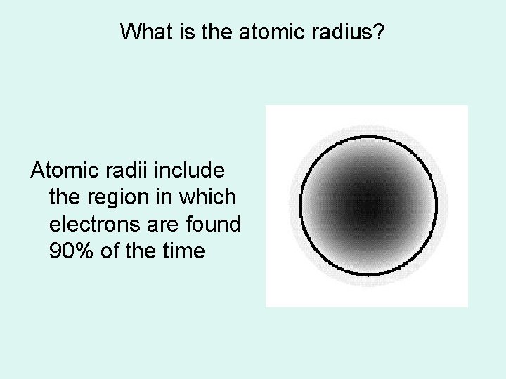 What is the atomic radius? Atomic radii include the region in which electrons are
