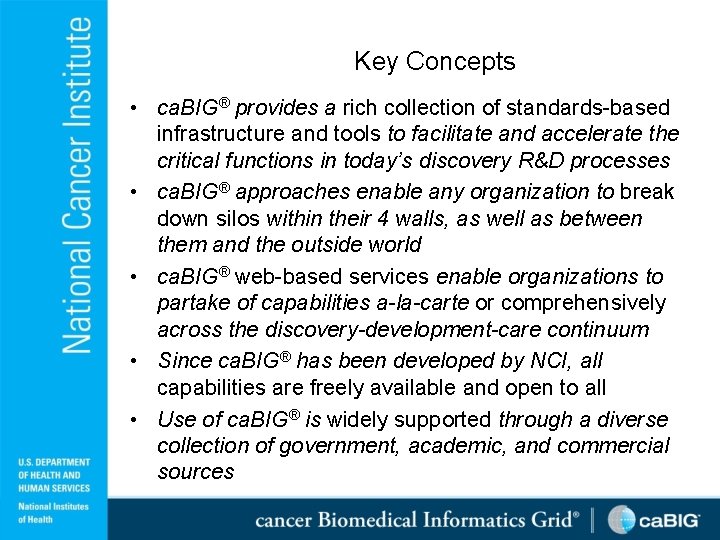 Key Concepts • ca. BIG® provides a rich collection of standards-based infrastructure and tools