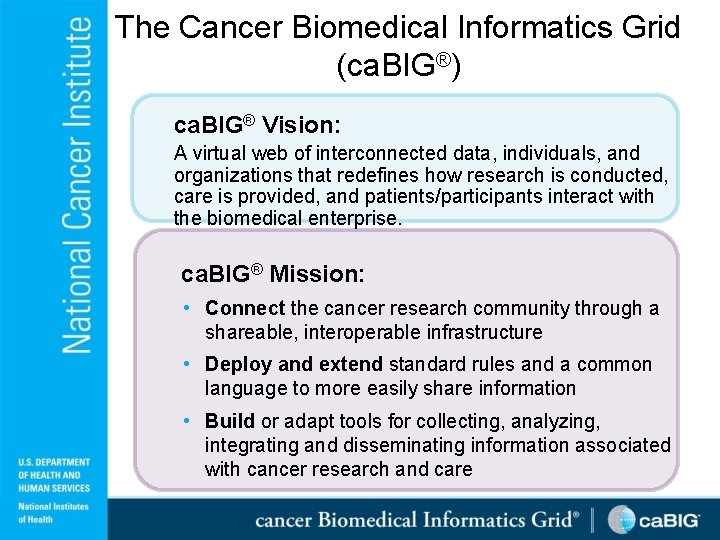 The Cancer Biomedical Informatics Grid (ca. BIG®) ca. BIG® Vision: A virtual web of