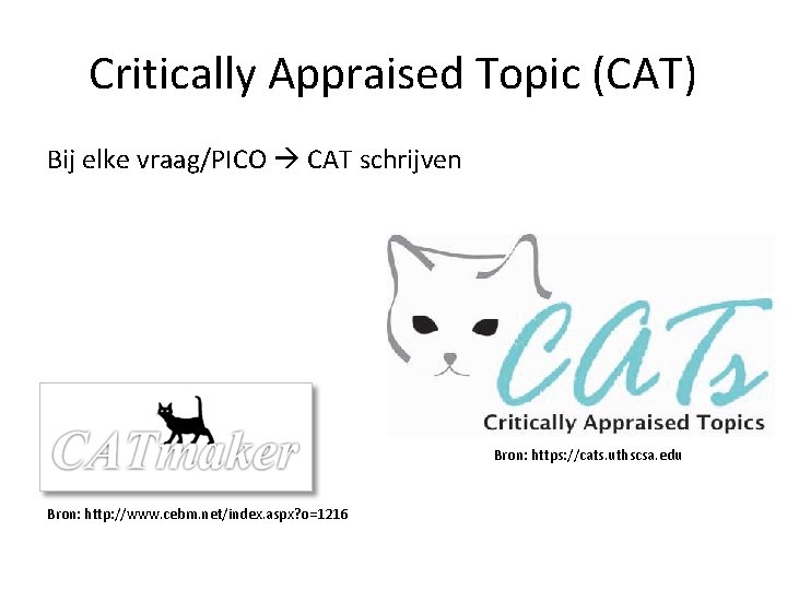 Critically Appraised Topic (CAT) Bij elke vraag/PICO CAT schrijven Bron: https: //cats. uthscsa. edu