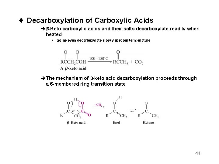 t Decarboxylation of Carboxylic Acids èb-Keto carboxylic acids and their salts decarboxylate readily when