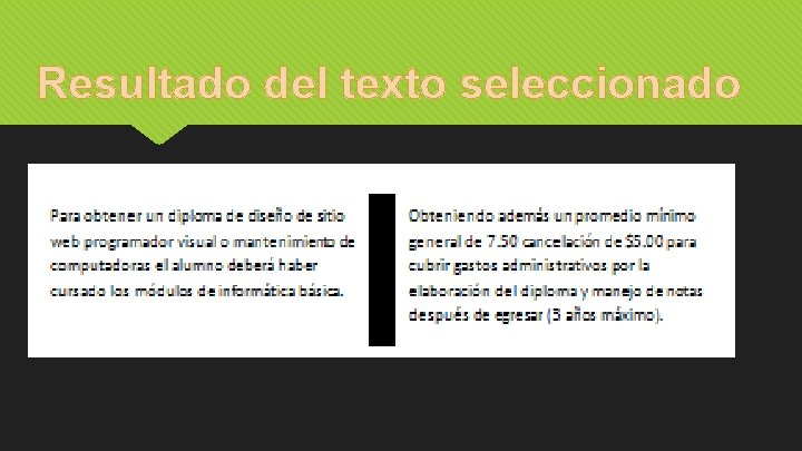 Resultado del texto seleccionado 