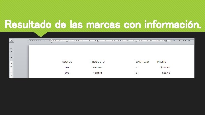 Resultado de las marcas con información. 