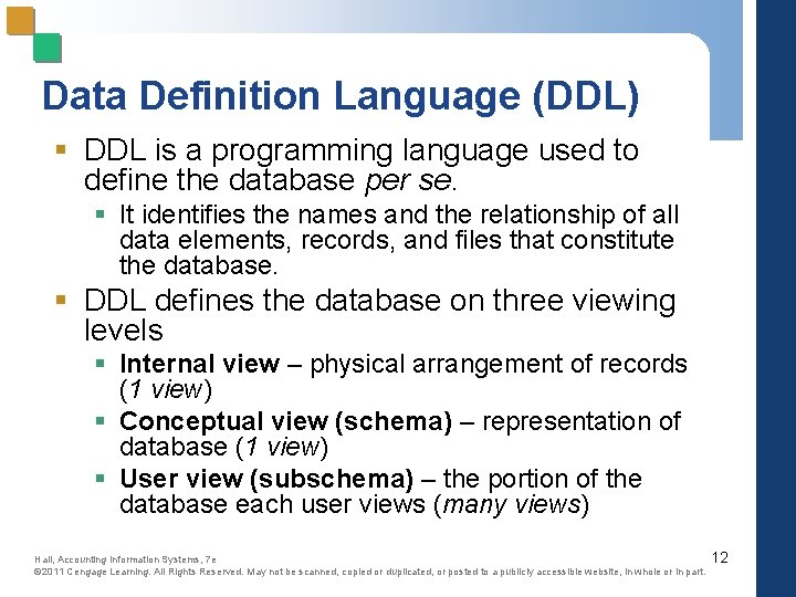 Data Definition Language (DDL) § DDL is a programming language used to define the