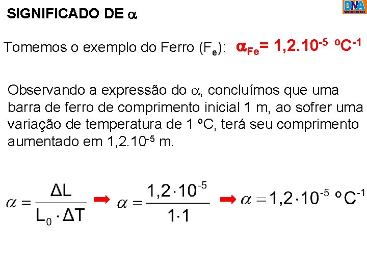 SIGNIFICADO DE Tomemos o exemplo do Ferro (Fe): Fe= 1, 2. 10 -5 ºC-1