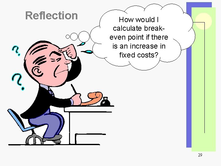 Reflection How would I calculate breakeven point if there is an increase in fixed