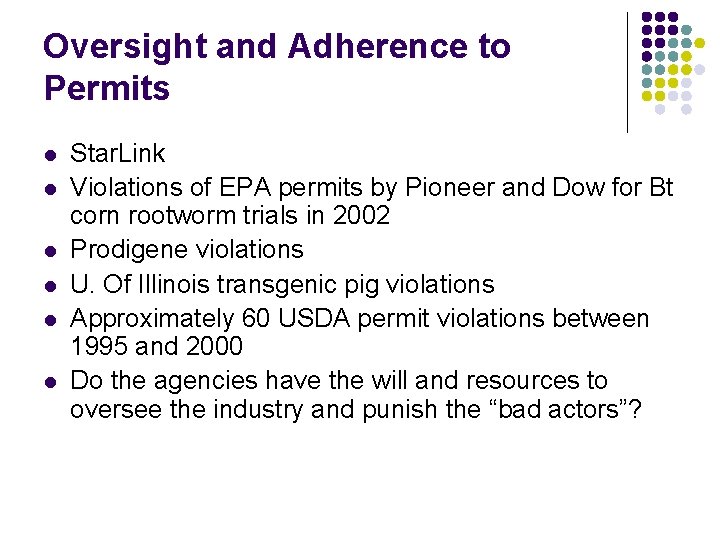 Oversight and Adherence to Permits l l l Star. Link Violations of EPA permits