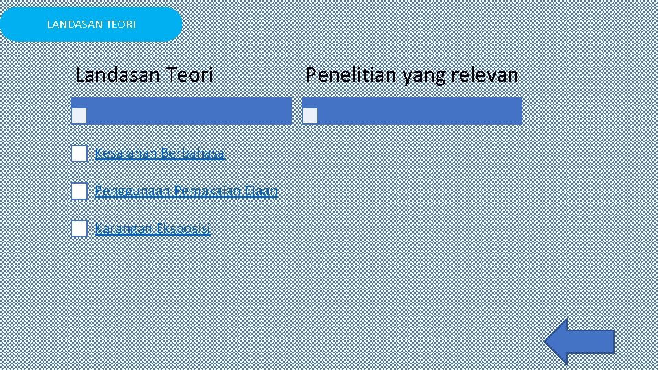 LANDASAN TEORI Landasan Teori Kesalahan Berbahasa Penggunaan Pemakaian Ejaan Karangan Eksposisi Penelitian yang relevan