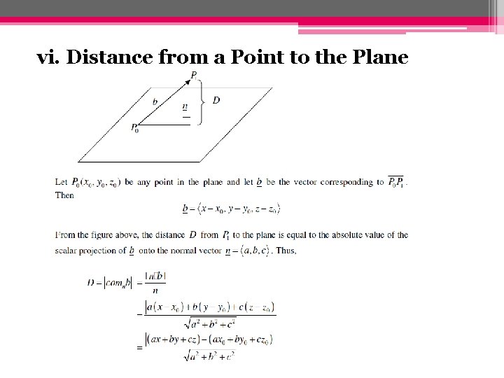 vi. Distance from a Point to the Plane 