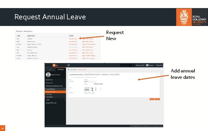 Request Annual Leave Request New Add annual leave dates 10 