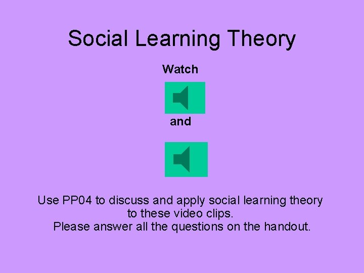 Social Learning Theory Watch and Use PP 04 to discuss and apply social learning