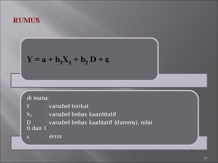 RUMUS Y = a + b 1 X 1 + b 2 D +