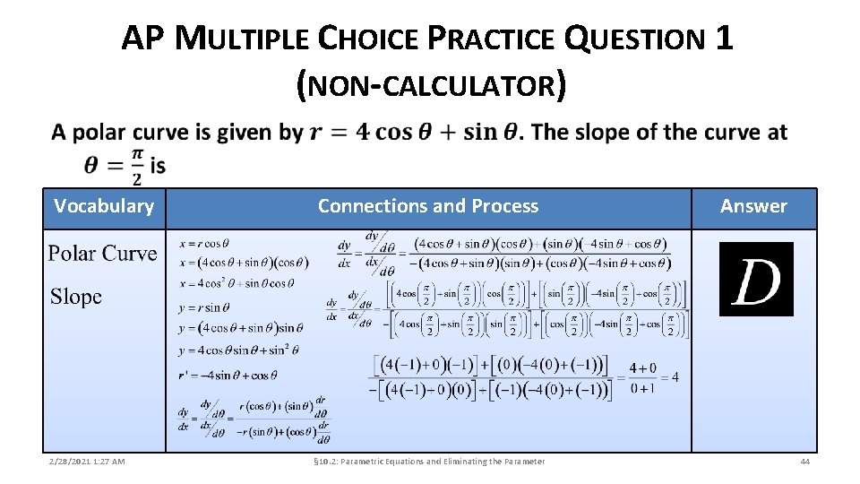 AP MULTIPLE CHOICE PRACTICE QUESTION 1 (NON-CALCULATOR) Vocabulary 2/28/2021 1: 27 AM Connections and