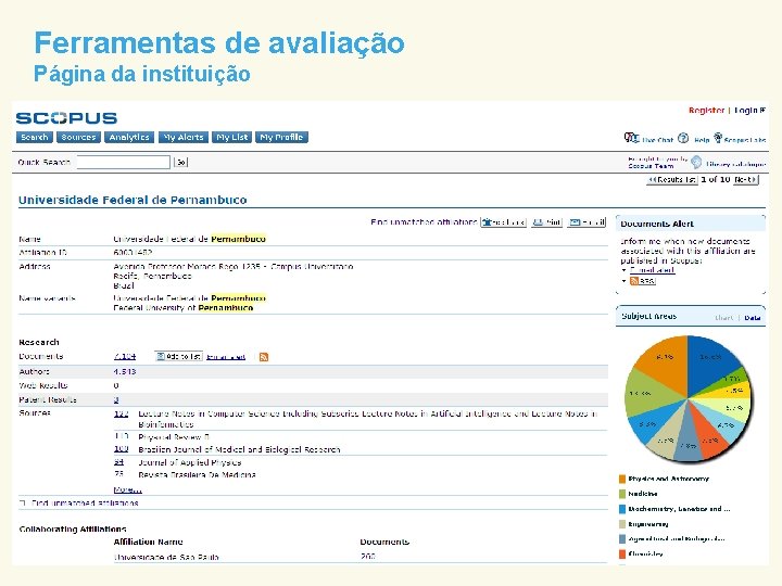 Ferramentas de avaliação Página da instituição 