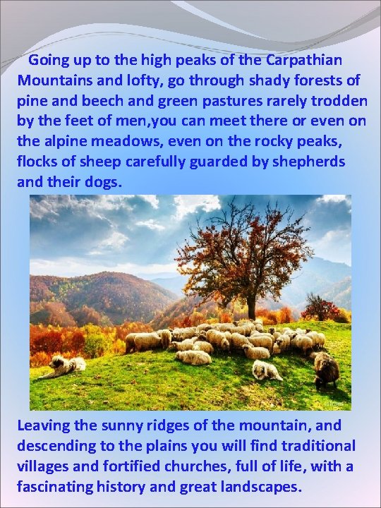 Going up to the high peaks of the Carpathian Mountains and lofty, go Going up to the high peaks of the Carpathian Mountains and lofty, go