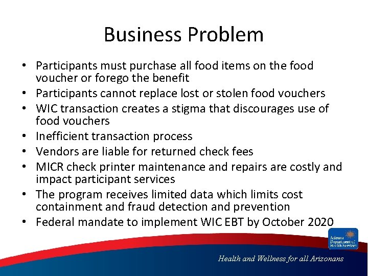 Business Problem • Participants must purchase all food items on the food voucher or