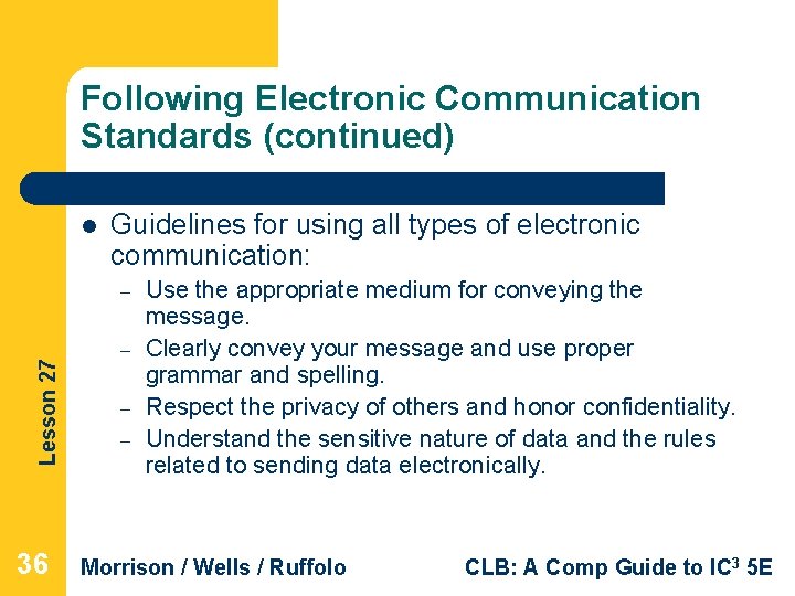 Following Electronic Communication Standards (continued) l Guidelines for using all types of electronic communication: