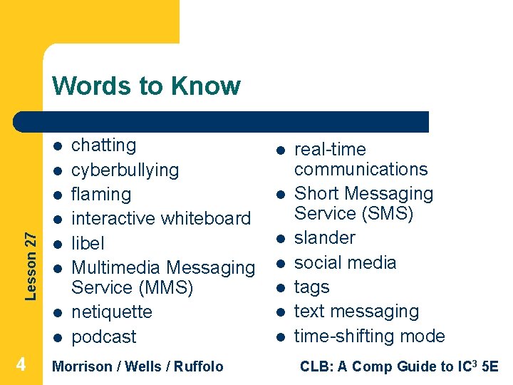 Words to Know l l l Lesson 27 l l l 4 chatting cyberbullying Words to Know l l l Lesson 27 l l l 4 chatting cyberbullying