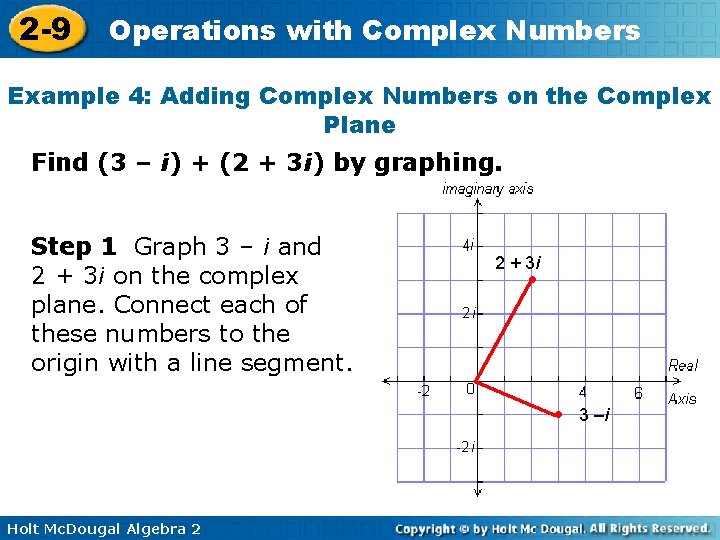 2 -9 Operations with Complex Numbers Example 4: Adding Complex Numbers on the Complex