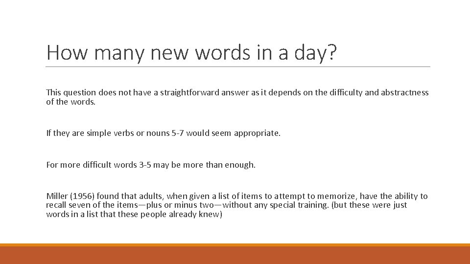 How many new words in a day? This question does not have a straightforward