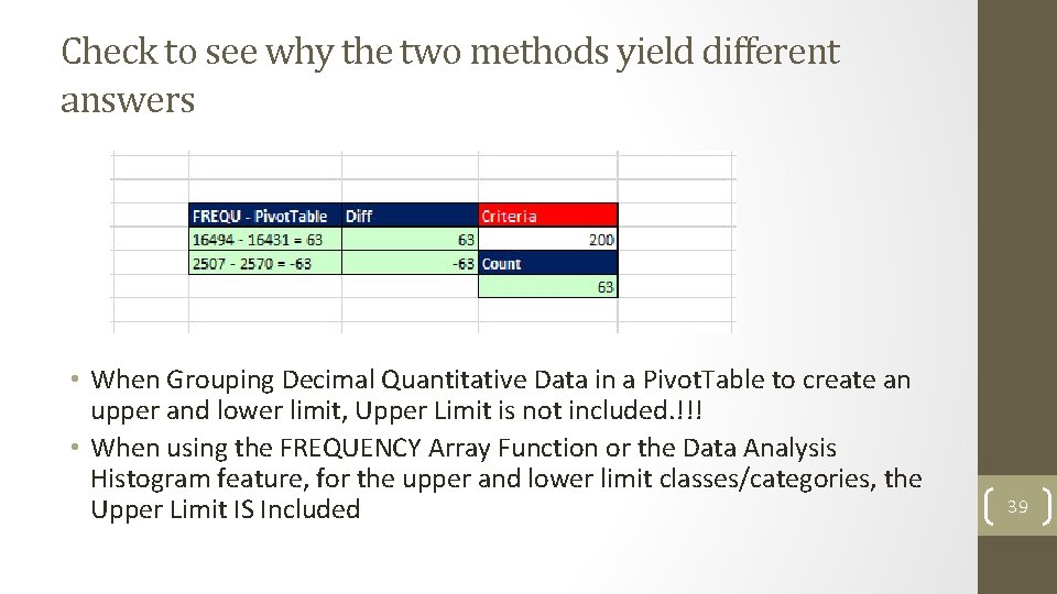 Check to see why the two methods yield different answers • When Grouping Decimal