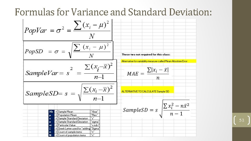 Formulas for Variance and Standard Deviation: 53 