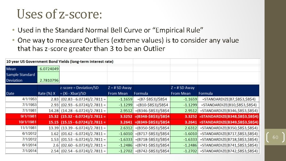 Uses of z-score: • Used in the Standard Normal Bell Curve or “Empirical Rule”