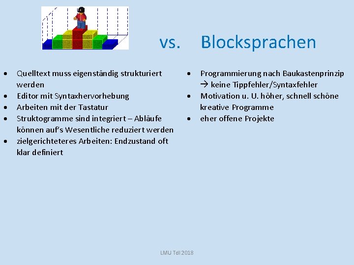 vs. Quelltext muss eigenständig strukturiert werden Editor mit Syntaxhervorhebung Arbeiten mit der Tastatur Struktogramme