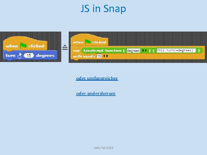 JS in Snap oder umfangreicher oder andersherum LMU Td. I 2018 