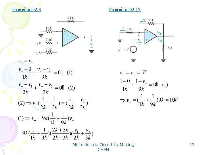 Exercise D 2. 9 Exercise D 2. 13 Microelectric Circuit by Meiling CHEN 17