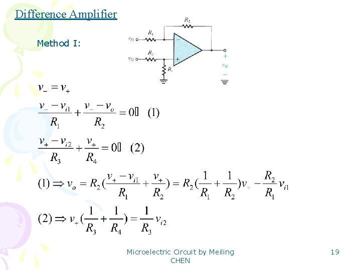 Difference Amplifier Method I: Microelectric Circuit by Meiling CHEN 19 