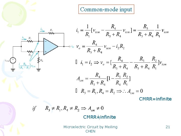 Common-mode input CMRR=infinite Microelectric Circuit by Meiling CHEN 21 