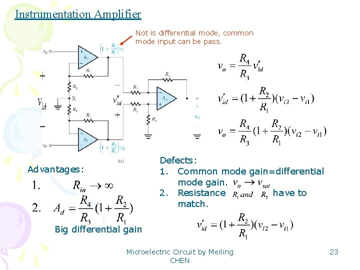 Instrumentation Amplifier Not is differential mode, common mode input can be pass. Defects: 1.