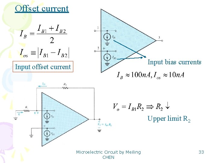 Offset current Input bias currents Input offset current Upper limit R 2 Microelectric Circuit