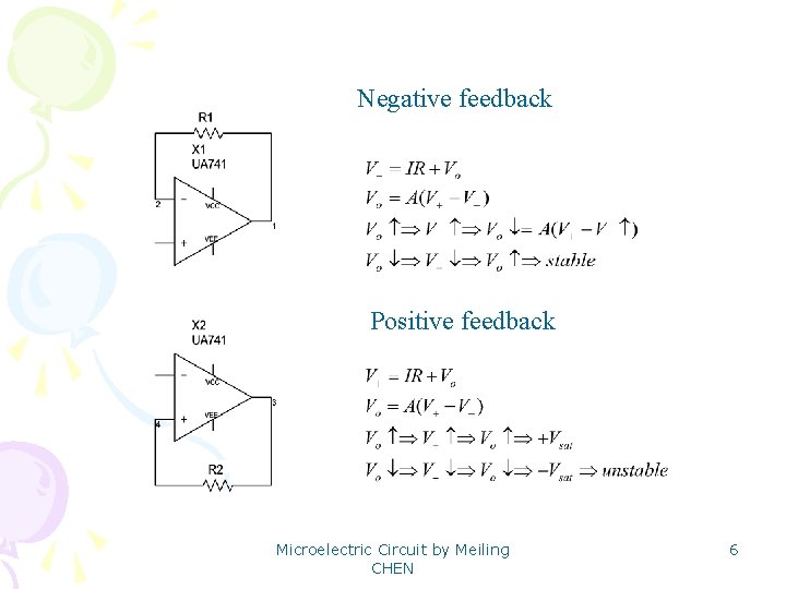 Negative feedback Positive feedback Microelectric Circuit by Meiling CHEN 6 