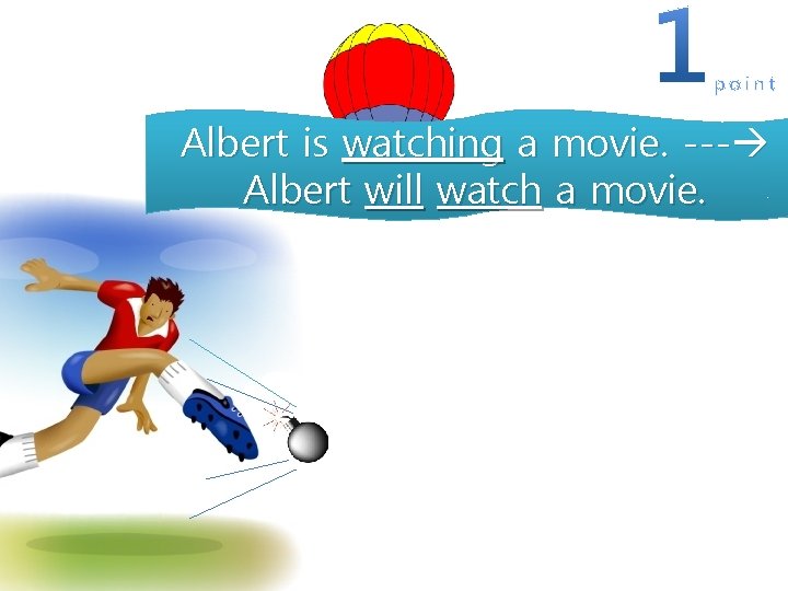 Albert is watching a movie. --- Albert will watch a movie. 