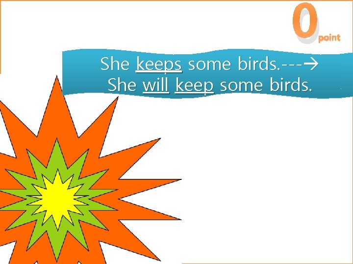 0 point She keeps some birds. --- She will keep some birds. 